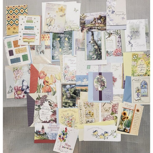 Lot of 47 Greeting Cards w/ Envelopes Birthday Sympathy Easter Religious Mix - Picture 1 of 12